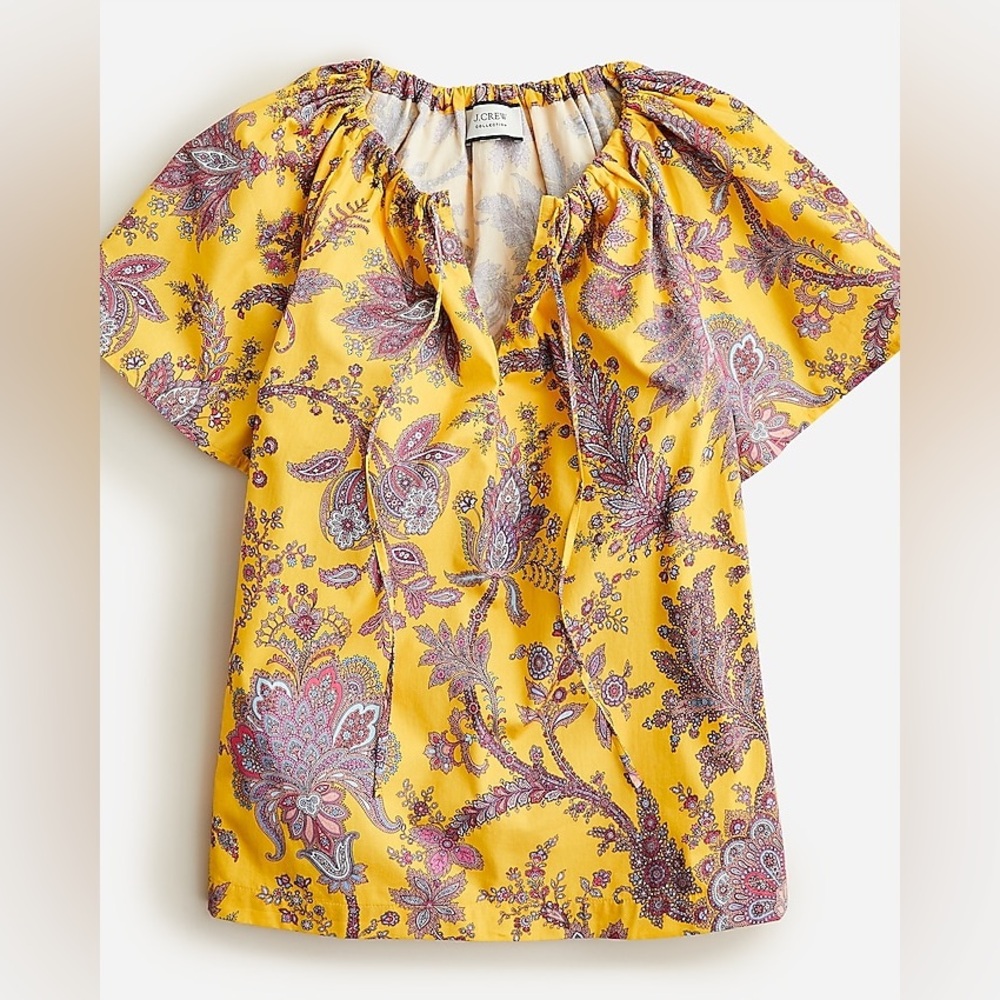 J Crew Collection tie-neck cotton poplin top in Ratti golden paisley Blouse